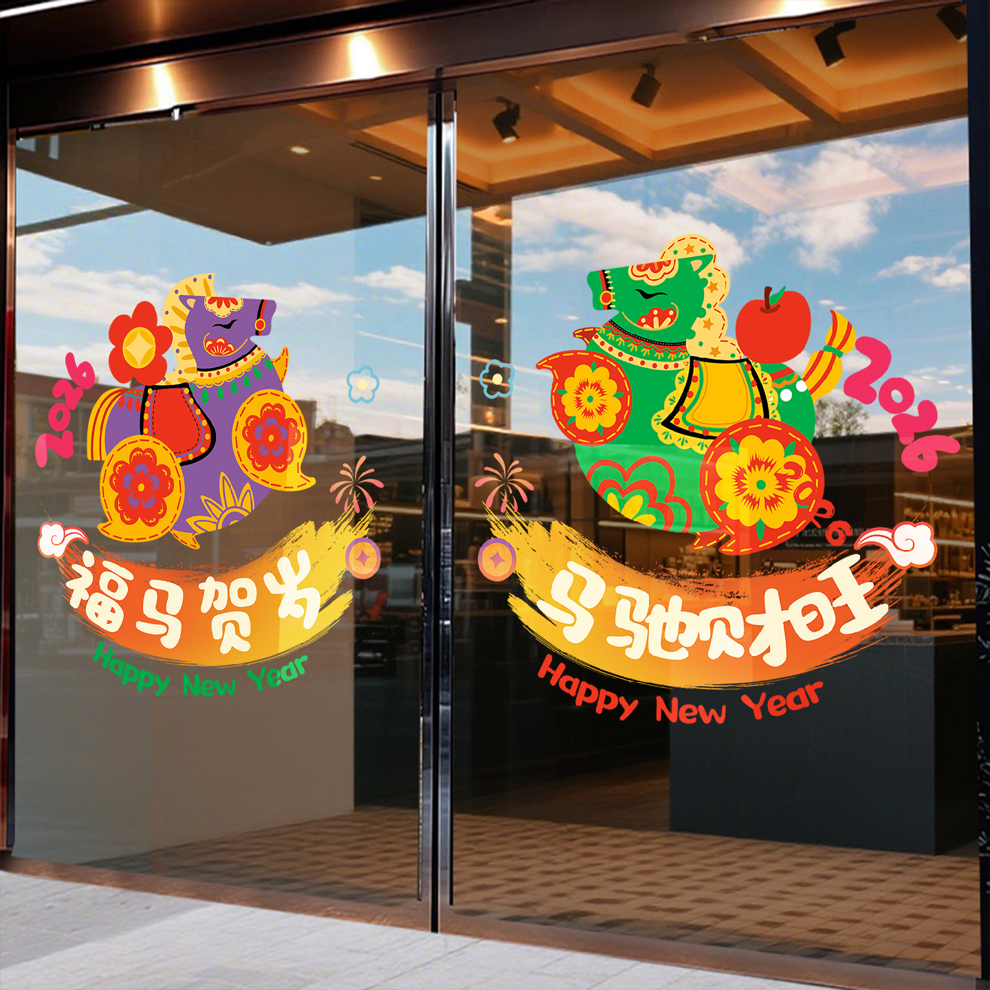 新年门贴卡通玻璃贴纸春节装饰