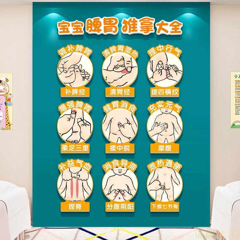 小儿推拿店背景墙贴广告宣传海报宝宝药浴中医院馆儿科文化墙装饰
