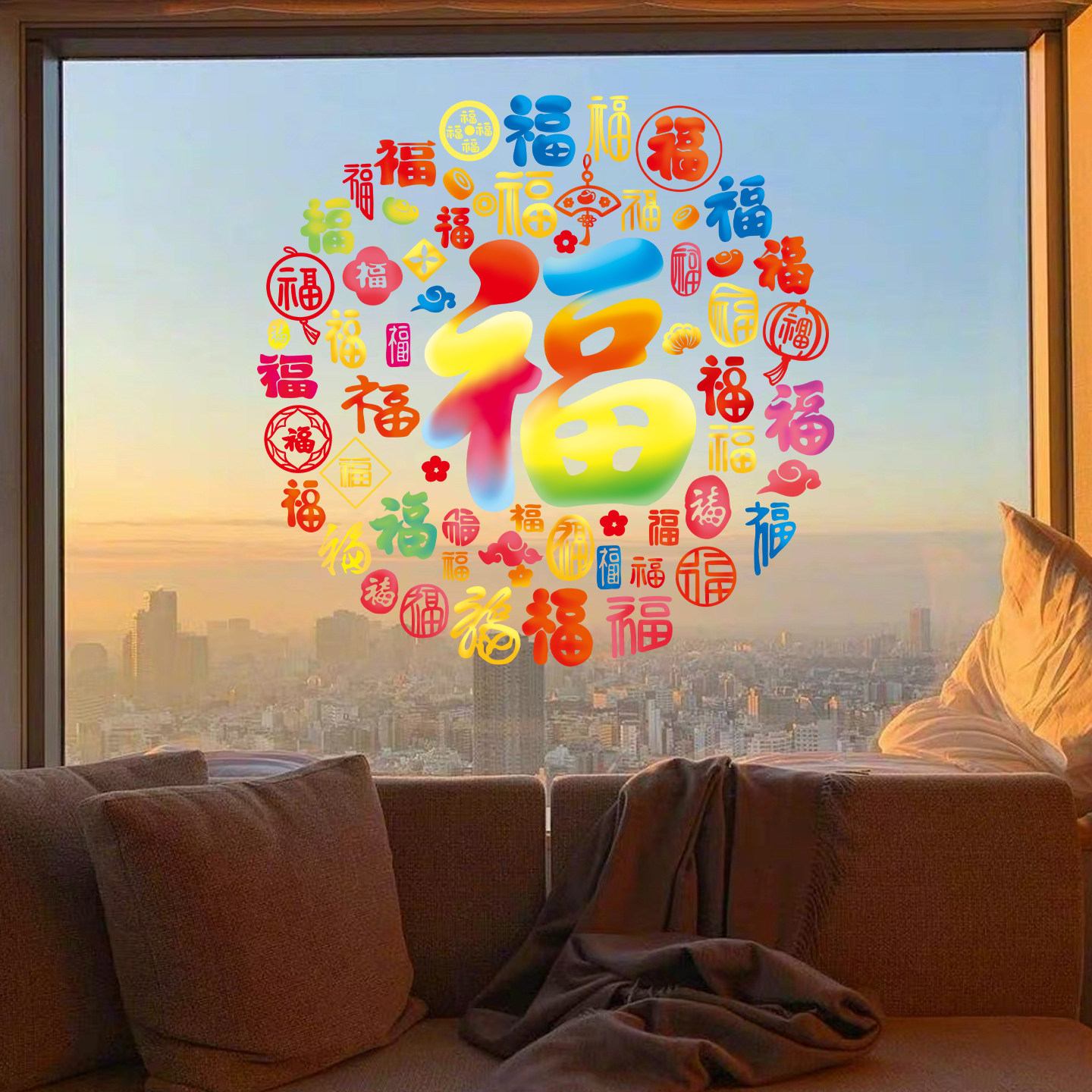 马年福字窗花过年氛围布置2026贺年玻璃门贴纸新年百福图静电贴画,家居饰品,门贴,淘宝优惠券,粉丝福利购,淘宝优惠卷