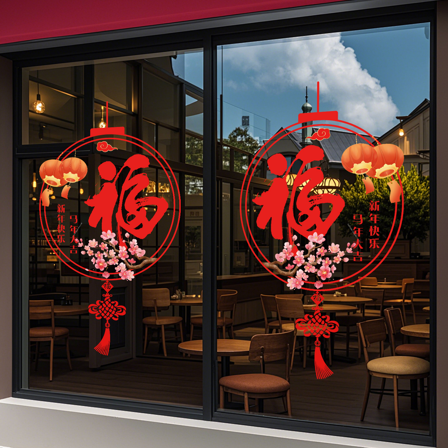 新年装饰窗花马年福字门贴春节窗贴2026过年店铺橱窗静电玻璃贴纸