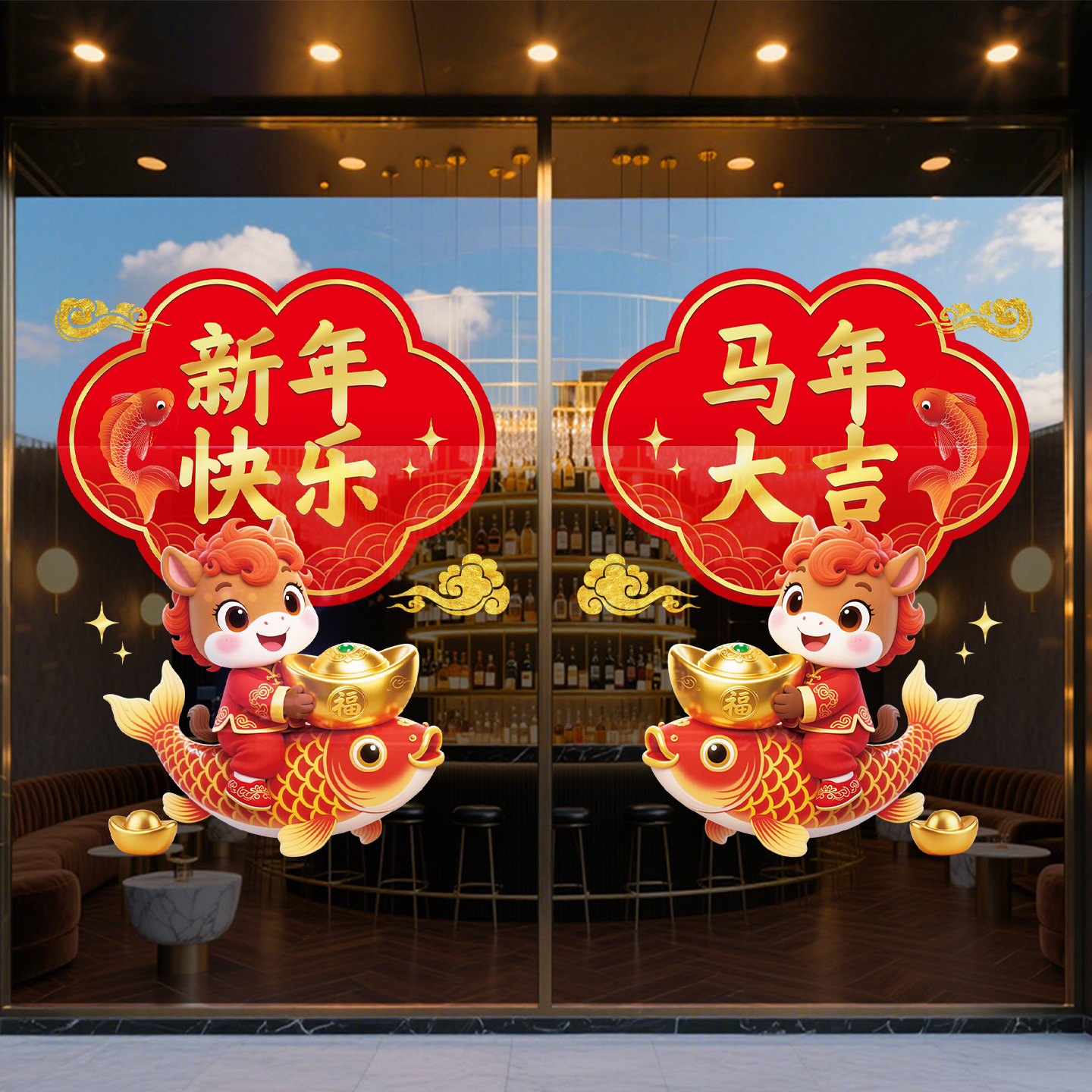 马年玻璃门贴纸2026新年装饰窗花