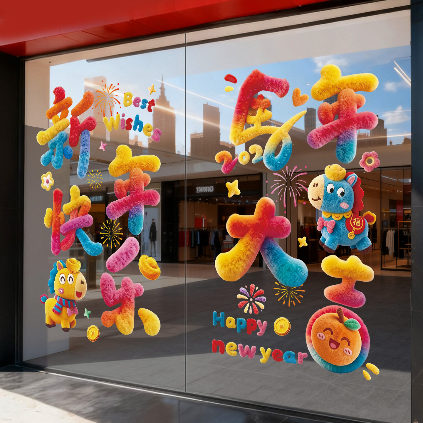 2026马年春节装饰门贴玻璃贴纸