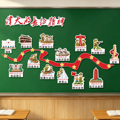 长征主题教室布置磁吸黑板报路线图精神文化墙贴班级墙面装饰布置