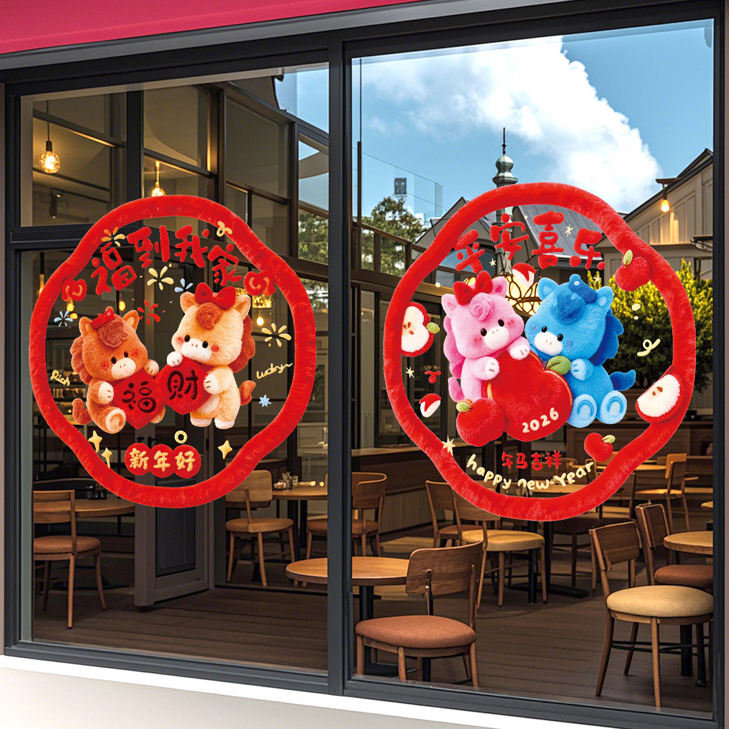 马年窗花对联新年氛围布置玻璃门贴纸客厅厨房静电贴过年氛围布置,家居饰品,门贴,淘宝优惠券,粉丝福利购,淘宝优惠卷