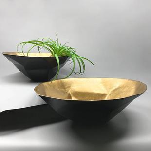 花盆饰品摆件 现代轻奢黑金树脂盆样板房客厅收纳碗装