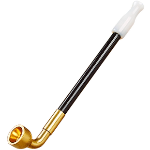 艾宝黄铜旱烟袋锅子老式手工实木黑烟杆烟具烟斗白玛瑙嘴男士烟枪