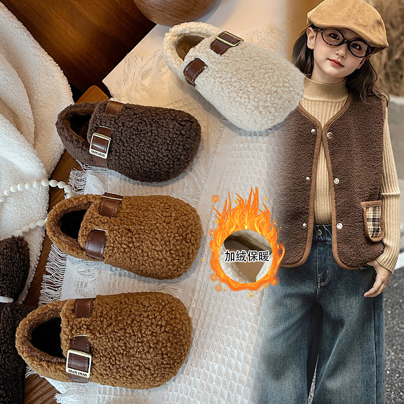 女童毛毛鞋2025冬季新款儿童加绒保暖勃肯鞋室内羊羔毛防寒棉拖鞋
