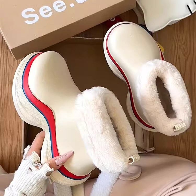 2025年秋冬新款时尚百搭厚底增高雪地靴女冬季加绒保暖棉鞋棉拖鞋