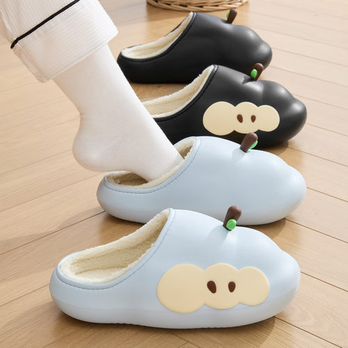 可爱苹果棉拖鞋女冬季学生宿舍居家地板防滑2025新款情侣毛毛拖鞋
