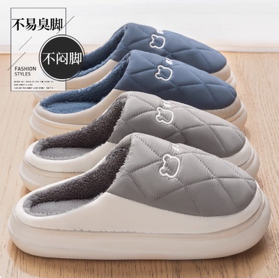 防水棉拖鞋男款冬季2025新款室内家居加厚底保暖防滑毛拖鞋女士冬