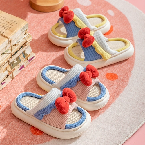 Детские тапочки, милая нескользящая детская обувь, из хлопка и льна, семейный стиль