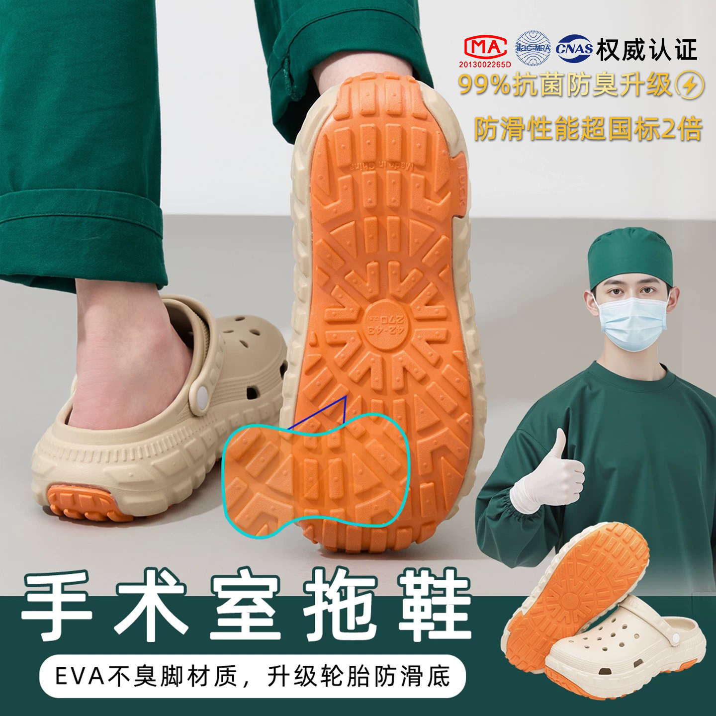 利达妮医用洞洞鞋男款防臭防滑新款足弓支撑手术室拖鞋女外穿夏季
