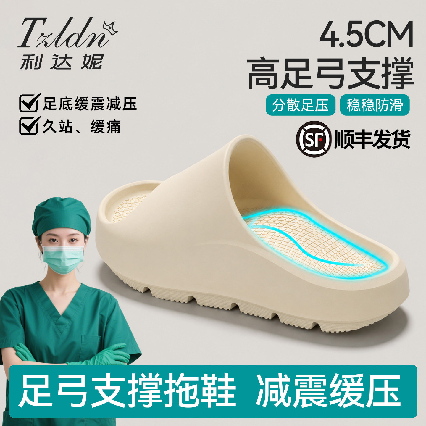 高足弓支撑负跟拖鞋女士图片