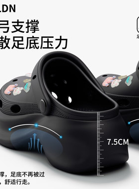 利达妮黑色厚底洞洞鞋女款2026新款有足弓防滑沙滩凉拖鞋夏季外穿