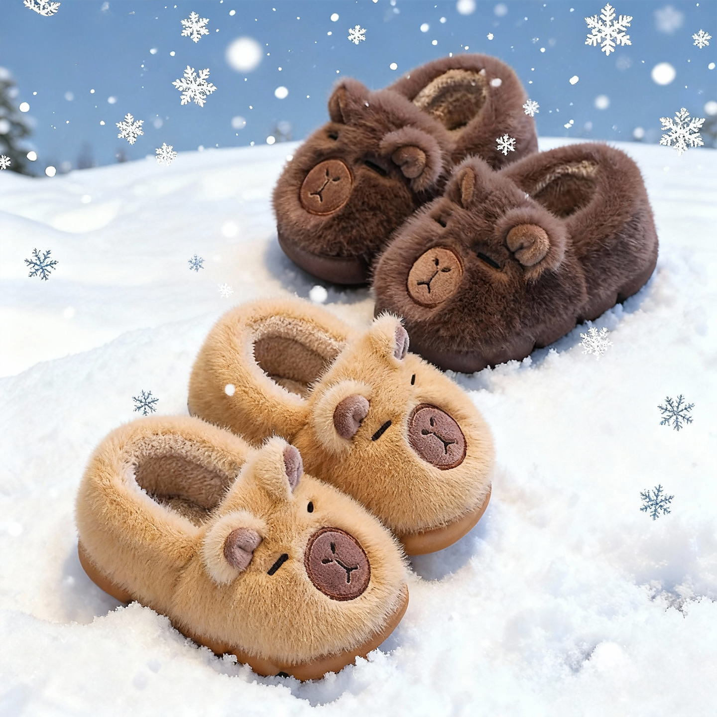 儿童卡皮巴拉棉拖鞋男童居家室内毛绒保暖棉鞋男孩男宝宝毛拖鞋冬