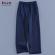 布朴壹旧2026秋季 旧藏青色超柔软抓绒针织布松紧腰抽绳休闲长卫裤
