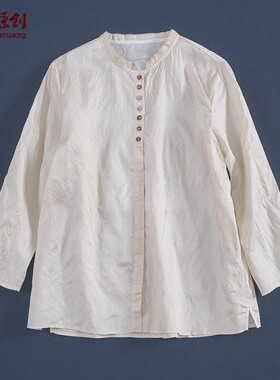 布朴壹旧2026夏季新文艺复古中式柞蚕丝桑蚕丝立领宽松长袖衬衫