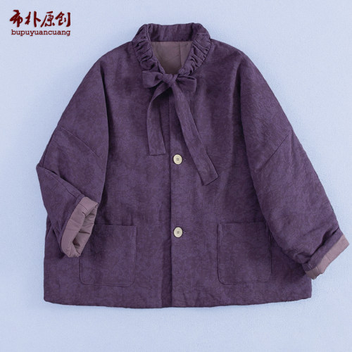 复古棉袄花苞领结减龄随身棉服