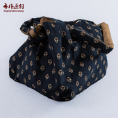 布朴壹旧2026新款 文艺四季 藏青碎花纯棉古朴手拎两用百搭双面背包