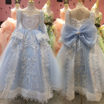 新款高定女童主持人礼服儿童婚纱高端轻奢小众走秀模特钢琴演出服