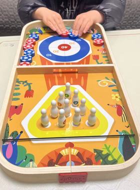 木质弹弹棋父子双人对战桌面游戏保龄球亲子互动儿童益智玩具礼物