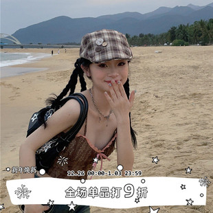 小众画家 SEE y2k亚文化格子帽可爱复古纽扣前进帽春秋 LET