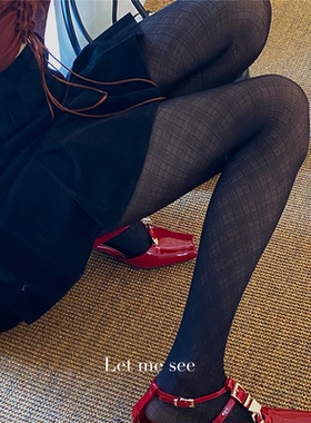 LET ME SEE辣妹个性亚文化丝袜加长黑色格纹显瘦性感打底袜子女
