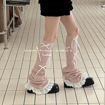 LET ME SEE 原创蕾丝花边袜套 少女蝴蝶结堆堆袜保暖针织腿套女袜
