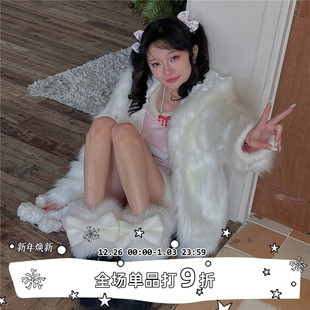 原创少女蝴蝶结袜套亚文化毛毛可爱甜妹毛绒腿套女 SEE LET