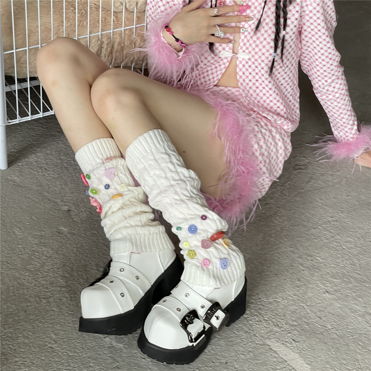 LETMESEE手工纽扣亚文化腿套