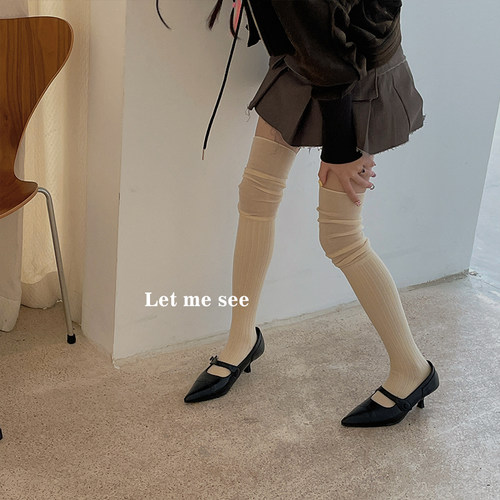 堆堆袜LETMESEE显瘦高筒拼接
