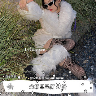 加绒保暖护膝袜套女 SEE日系甜美白色毛毛小腿套秋冬款 LET