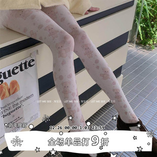 袜 SEE原创小熊卡通插画印花打底袜日系甜美天鹅绒连裤 LET