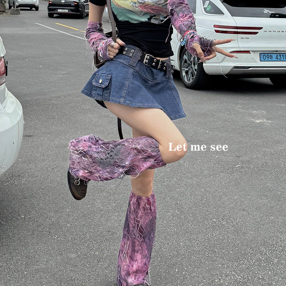 LET ME SEE 新款透气破洞个性腿套亚文化暗黑破碎感袜套Y2K辣妹