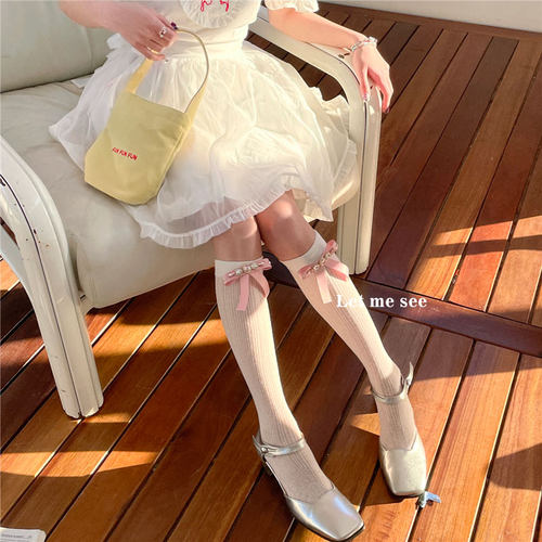 LETMESEE少女水钻蝴蝶结棉袜