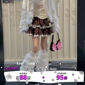 LET SEE超厚毛绒蝴蝶结绑带腿套中筒y2k辣妹仿兔毛保暖袜套