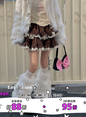 LET ME SEE超厚毛绒蝴蝶结绑带腿套中筒y2k辣妹仿兔毛保暖袜套