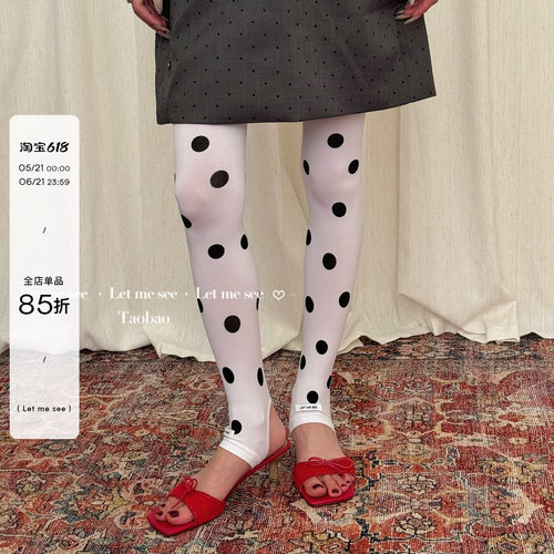 LET ME SEE 自制时髦白色天鹅绒打底袜 复古浪漫大圆点女连裤袜