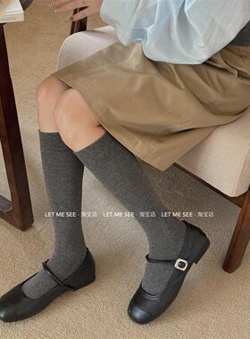LET ME SEE 小腿袜女安可拉红无骨棉袜子纯色复古百搭显瘦长筒袜