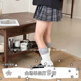 秋冬拼色针织袜套女保暖护腿小腿堆堆袜子ik学院风 SEE LET