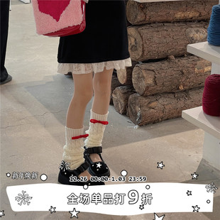 LET SEE洛丽塔甜美少女麻花纹针织袜套蝴蝶结可爱堆堆袜