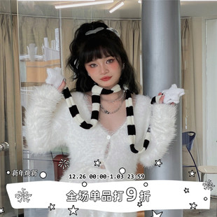 欧美风 SEE亚文化y2k辣妹凹造型条纹细围巾男女同款 LET