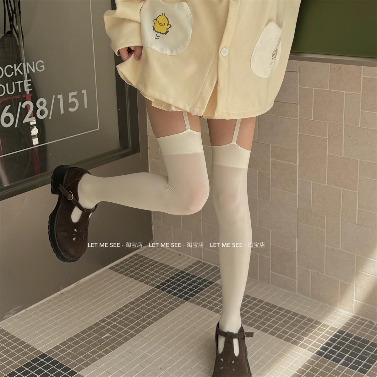 LET ME SEE自制天鹅绒一体吊带袜纯欲长筒袜子美少女甜酷jk高筒袜