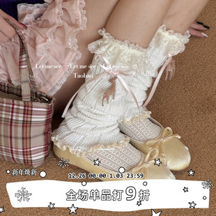 原创日系小鹿毛线袜套 SEE 少女蕾丝蝴蝶结针织堆堆腿套 LET
