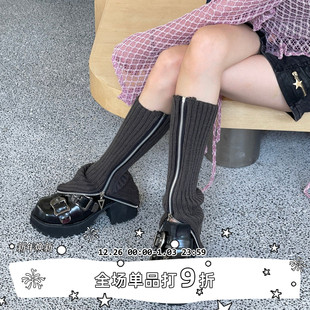 保暖针织袜套百搭拉链黑色小腿堆堆袜中筒jk袜子 SEE个性 LET