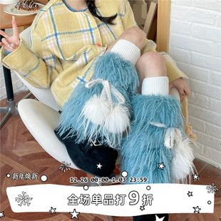 秋冬原创绑带蝴蝶结毛绒袜套千禧辣妹甜酷风毛毛腿套 SEE LET