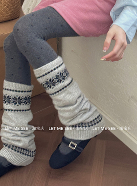 LET ME SEE 秋冬韩系雪花北欧针织ins保暖腿套堆堆袜套
