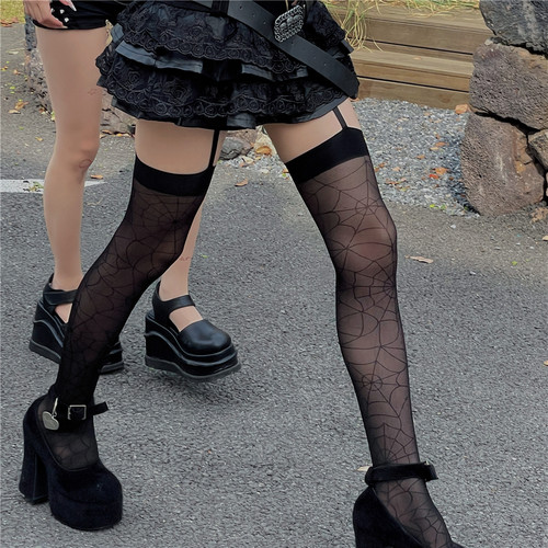 LET ME SEE 暗黑甜酷少女蜘蛛长筒袜jk吊带过膝袜性感高筒袜