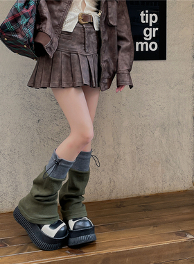 LET ME SEE亚文化拼色抽绳袜套秋冬复古运动风中高筒堆堆袜套