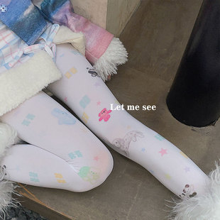 萌萌哒个性 LET 插画师合作款 潮袜可爱少女卡通印花打底袜 SEE